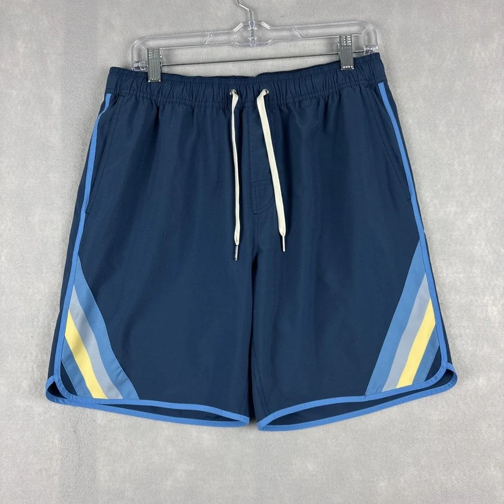 Fair Harbor Swim Trunks Men’s Large 7” Blue Striped Lined Shorts Surf Beach